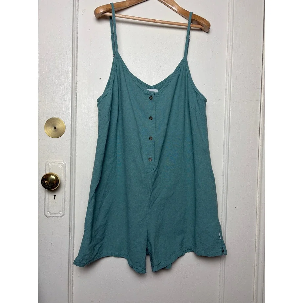 Rhythm Classics Womens Seafoam Green Linen Blend Button Front Romper Size L - Picture 2 of 7